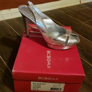 Silver platform heels
